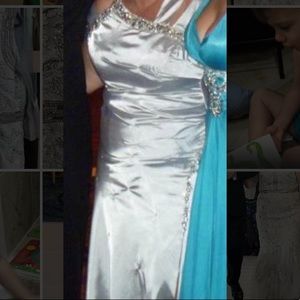 Silver long full length beaded dress